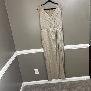 Ralph Lauren Evening Long Dress Gold Glitter with Shoulder Sequences 14